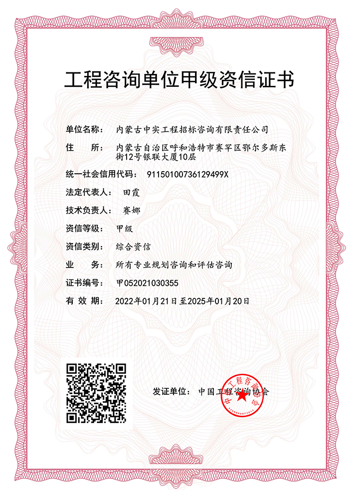 华体会(中国)单位甲级综合资信证书